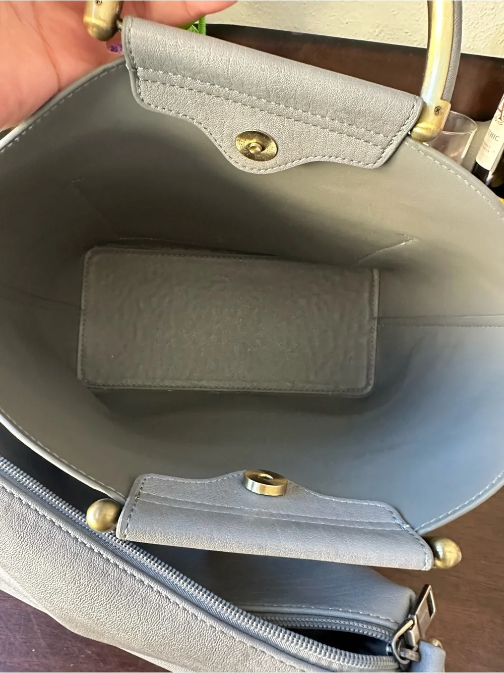 Antik Kraft Light Gray Crossbody Bag with Gold Handle